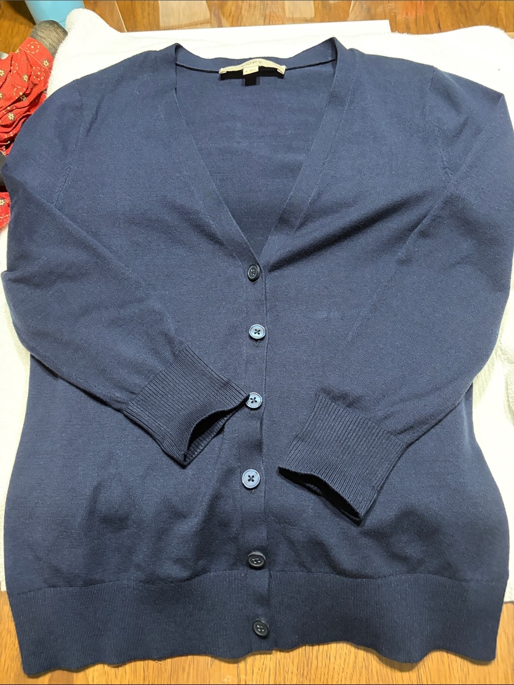LOFT Navy Blue V-Neck Button-Front Cardigan